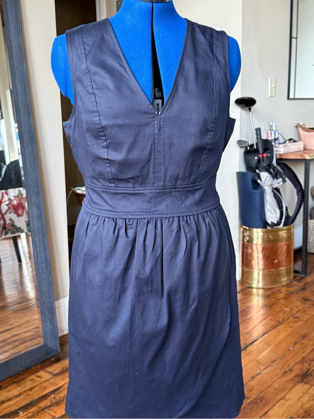 Marissa Webb Navy Sleeveless V-Neck Gathered Waist Dress